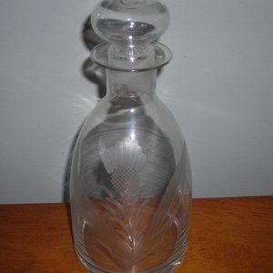 Vintage glass etched DECANTER with thistle design